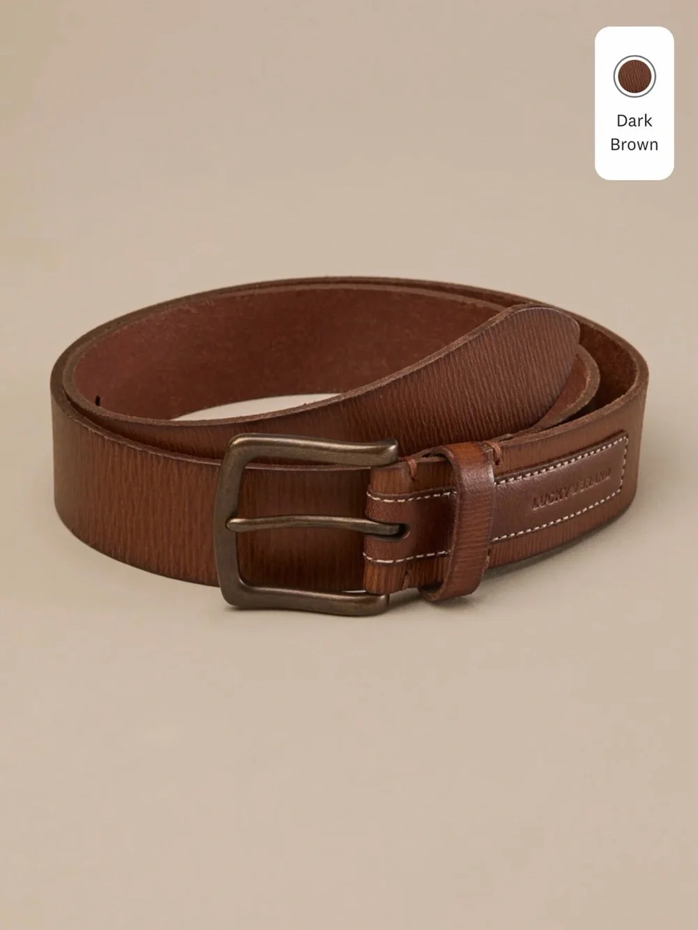 Lucky Brand Dark Brown Men's Leather Belt with Brushed Metal Buckle